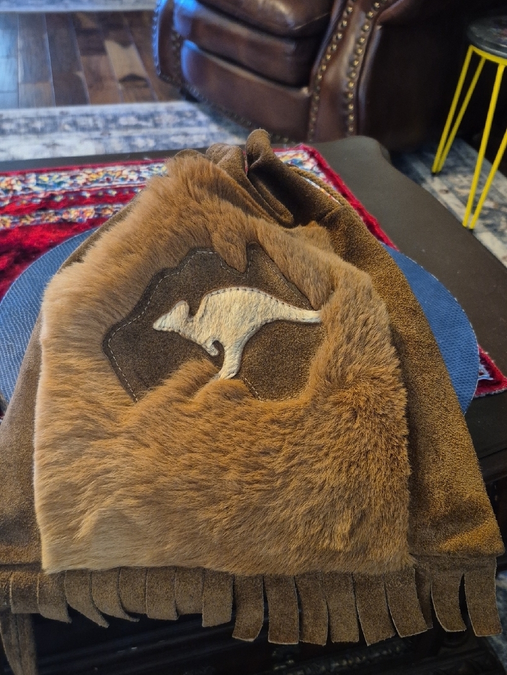 Suede & Fur Fringe Bag with Authentic Kangaroo Fur. decorative KangaPatch(#1996)